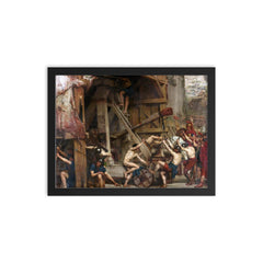 The Catapult by Edward Poynter, 1868 framed print on a plain backdrop in size 12"x16".