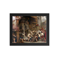 The Catapult by Edward Poynter, 1868 framed print on a plain backdrop in size 8"x10".