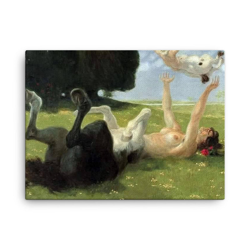 The Centaur Playing With Her Child by Otto Soltau canvas print on a plain backdrop in size 18