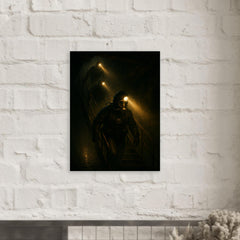 The Chernobyl divers descending with headlamps metal print mockup