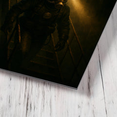 The Chernobyl divers descending with headlamps metal print mockup