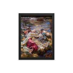 The Chess Game by John Singer Sargent framed print on a plain backdrop in size 12"x16".