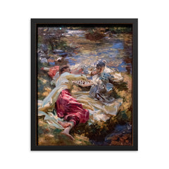 The Chess Game by John Singer Sargent framed print on a plain backdrop in size 16"x20".