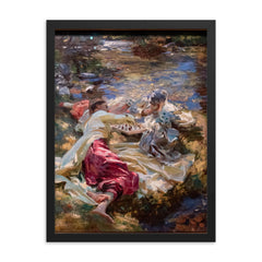 The Chess Game by John Singer Sargent framed print on a plain backdrop in size 18"x24".