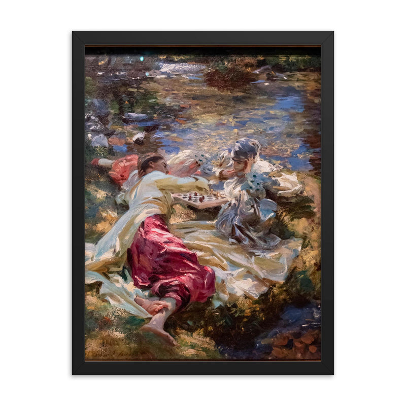 The Chess Game by John Singer Sargent framed print on a plain backdrop in size 18