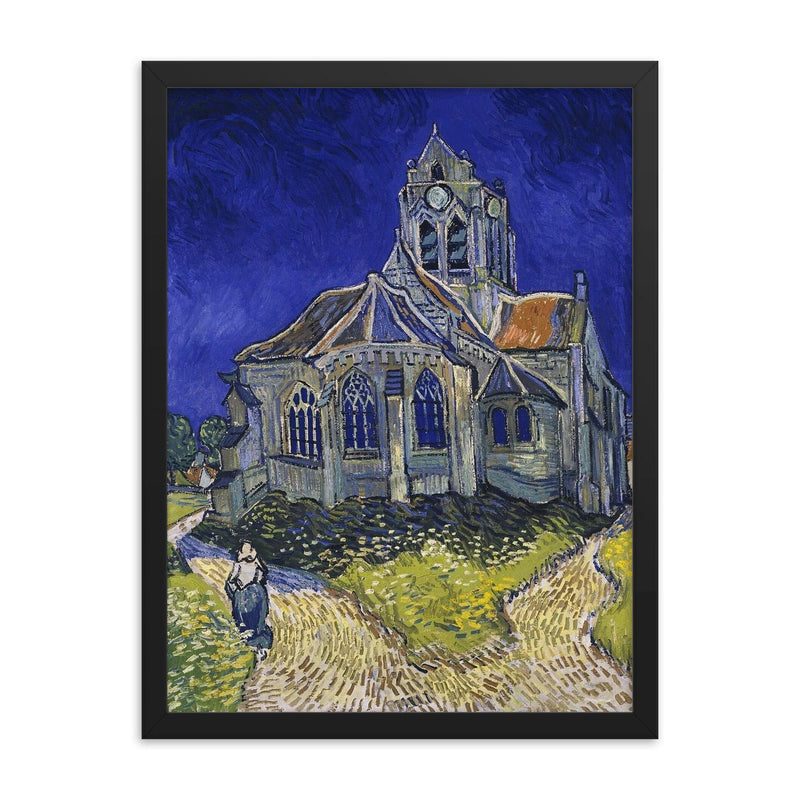 The Church at Auvers by Vincent van Gogh framed print on a plain backdrop in size 18