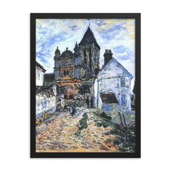 The Church by Claude Monet, 1878 framed print on a plain backdrop in size 18"x24".