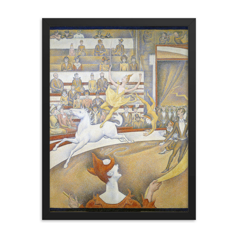 The Circus by Georges Seurat framed print on a plain backdrop in size 18