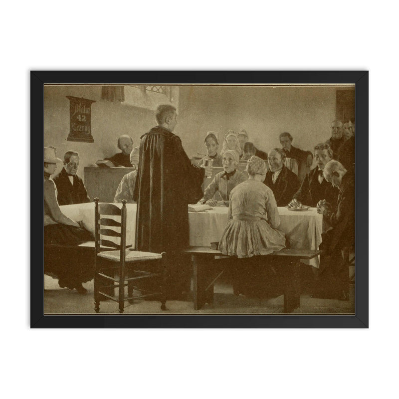 The Communion by Gari Melchers framed print on a plain backdrop in size 18