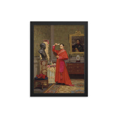 The Comparison by Jehan Georges Vibert framed print on a plain backdrop in size 12"x16".