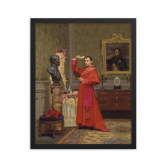 The Comparison by Jehan Georges Vibert framed print on a plain backdrop in size 16"x20".