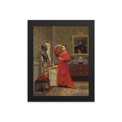 The Comparison by Jehan Georges Vibert framed print on a plain backdrop in size 8"x10".