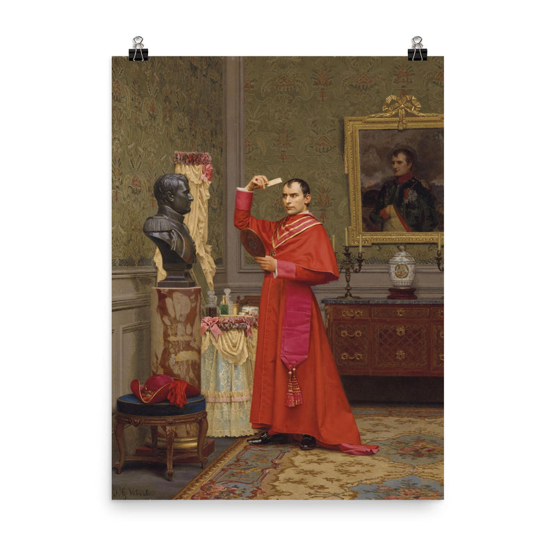 The Comparison by Jehan Georges Vibert poster on a plain backdrop in size 8