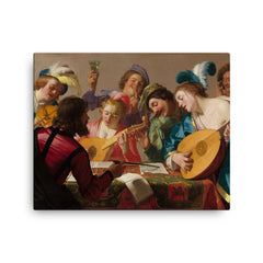 The Concert by Gerrit van Honthorst, 1623 canvas print on a plain backdrop in size 16"x20".