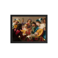 The Concert by Gerrit van Honthorst, 1623 framed print on a plain backdrop in size 12"x16".