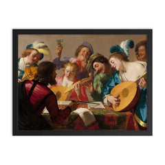 The Concert by Gerrit van Honthorst, 1623 framed print on a plain backdrop in size 18"x24".