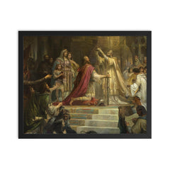 The Coronation of Charlemagne by Friedrich Kaulbach, 1861 framed print on a plain backdrop in size 16"x20".