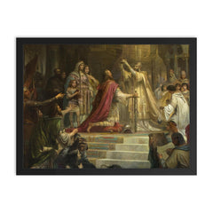 The Coronation of Charlemagne by Friedrich Kaulbach, 1861 framed print on a plain backdrop in size 18"x24".