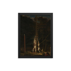 The Corpses of the De Witt Brothers by Jan de Baen, 1675 framed print on a plain backdrop in size 12"x16".