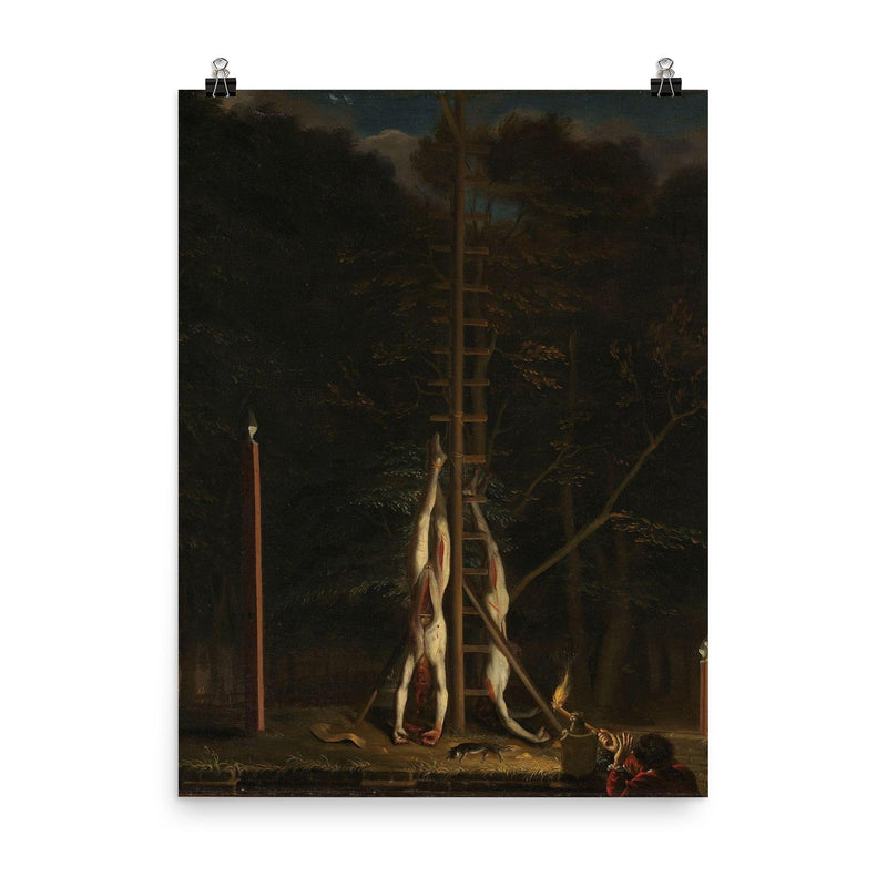 The Corpses of the De Witt Brothers by Jan de Baen, 1675 poster on a plain backdrop in size 8