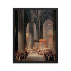 The Corpus Christi Procession Inside Seville Cathedral framed print on a plain backdrop in size 16"x20".