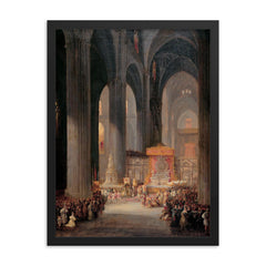 The Corpus Christi Procession Inside Seville Cathedral framed print on a plain backdrop in size 18"x24".