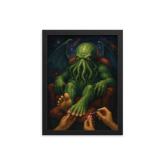 The cosmic entity Cthulhu having a pedicure framed print on a plain backdrop in size 12"x16".