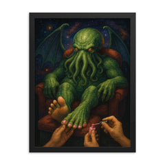 The cosmic entity Cthulhu having a pedicure framed print on a plain backdrop in size 18"x24".