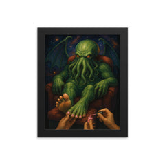 The cosmic entity Cthulhu having a pedicure framed print on a plain backdrop in size 8"x10".