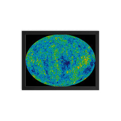The Cosmic Microwave Background map of the universe framed print on a plain backdrop in size 12"x16".