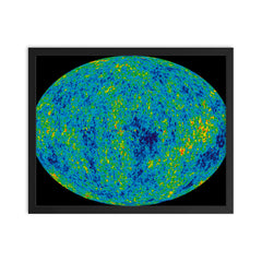 The Cosmic Microwave Background map of the universe framed print on a plain backdrop in size 16"x20".