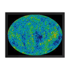 The Cosmic Microwave Background map of the universe framed print on a plain backdrop in size 18"x24".