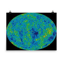 The Cosmic Microwave Background map of the universe poster on a plain backdrop in size 8"x10".