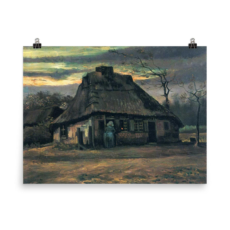The Cottage by Vincent van Gogh, 1885 poster on a plain backdrop in size 8