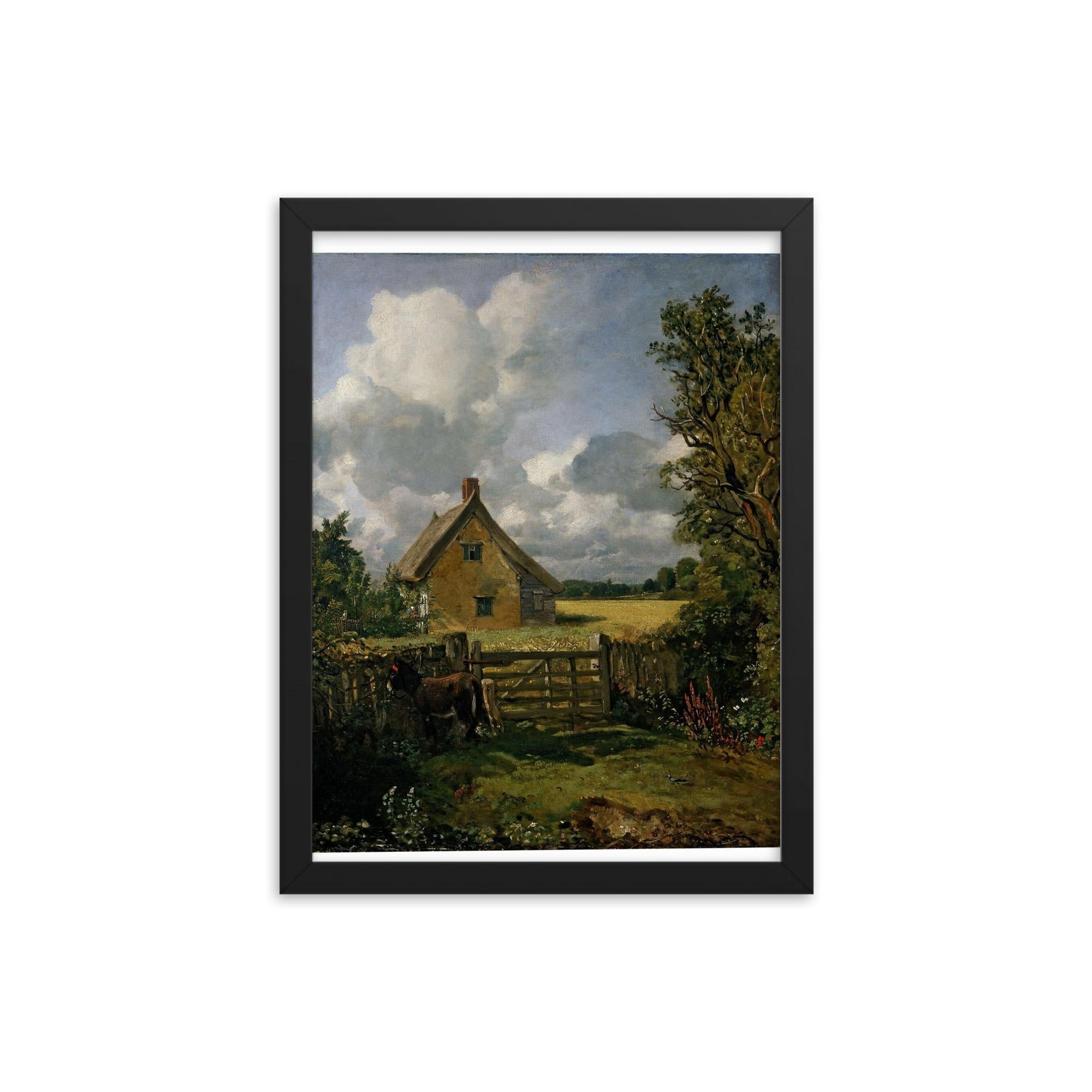 The Cottage in a Cornfield by John Constable, 1817-1833 framed print on a plain backdrop in size 12"x16".