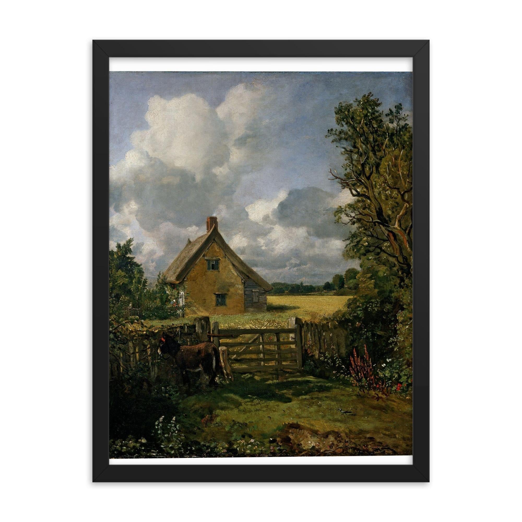 The Cottage in a Cornfield by John Constable, 1817-1833 framed print on a plain backdrop in size 18"x24".