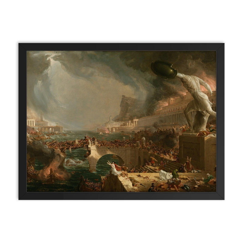 The Course of Empire: Destruction by Thomas Cole, 1836 framed print on a plain backdrop in size 18
