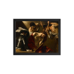 The Crowning with Thorns by Caravaggio framed print on a plain backdrop in size 12"x16".