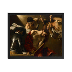 The Crowning with Thorns by Caravaggio framed print on a plain backdrop in size 16"x20".