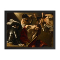 The Crowning with Thorns by Caravaggio framed print on a plain backdrop in size 18"x24".