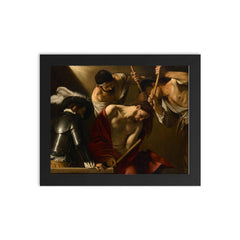 The Crowning with Thorns by Caravaggio framed print on a plain backdrop in size 8"x10".