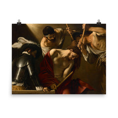 The Crowning with Thorns by Caravaggio poster on a plain backdrop in size 8"x10".