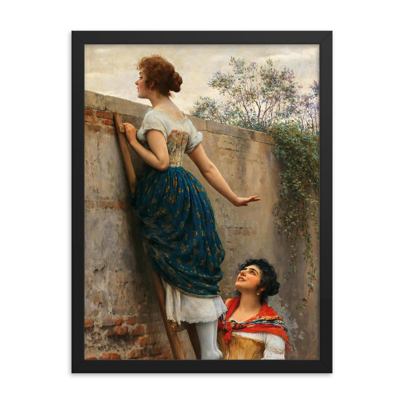 The Curious by Eugen von Blaas framed print on a plain backdrop in size 18
