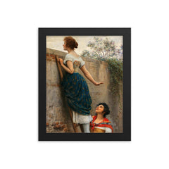 The Curious by Eugen von Blaas framed print on a plain backdrop in size 8"x10".