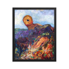 The Cyclops by Odilon Redon framed print on a plain backdrop in size 16"x20".