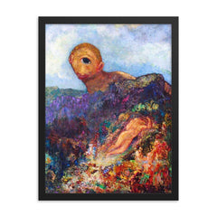 The Cyclops by Odilon Redon framed print on a plain backdrop in size 18"x24".
