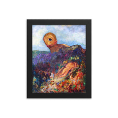 The Cyclops by Odilon Redon framed print on a plain backdrop in size 8"x10".