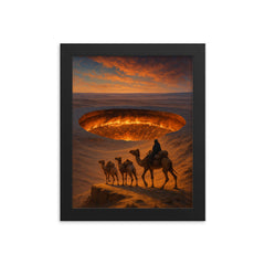 The Darvaza crater seen from caravan ridge framed print on a plain backdrop in size 8"x10".