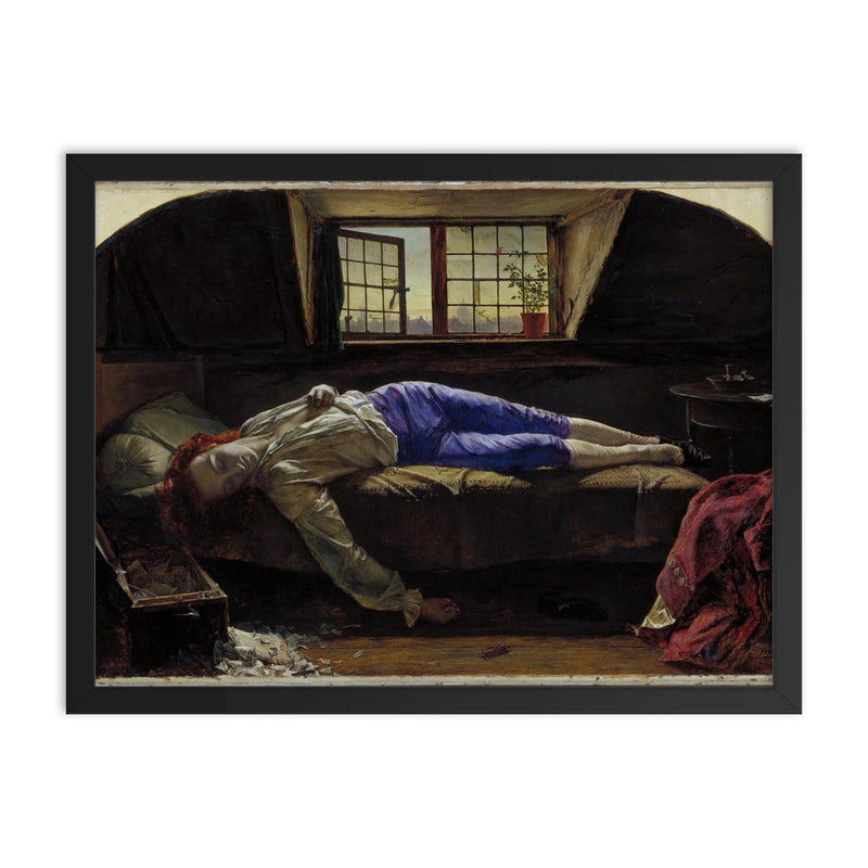 The Death of Chatterton by Henry Wallis, 1856 framed print on a plain backdrop in size 18