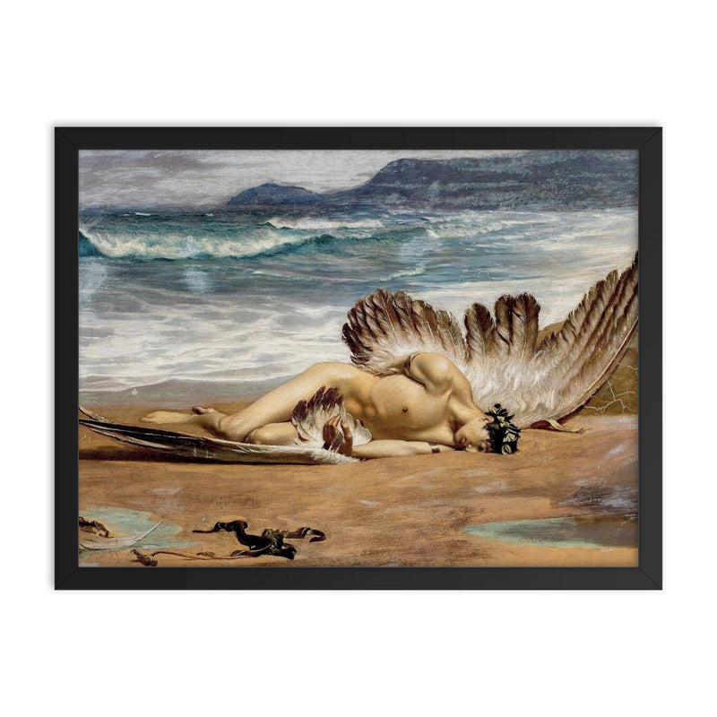 The Death of Icarus by Alexandre Cabanel framed print on a plain backdrop in size 18